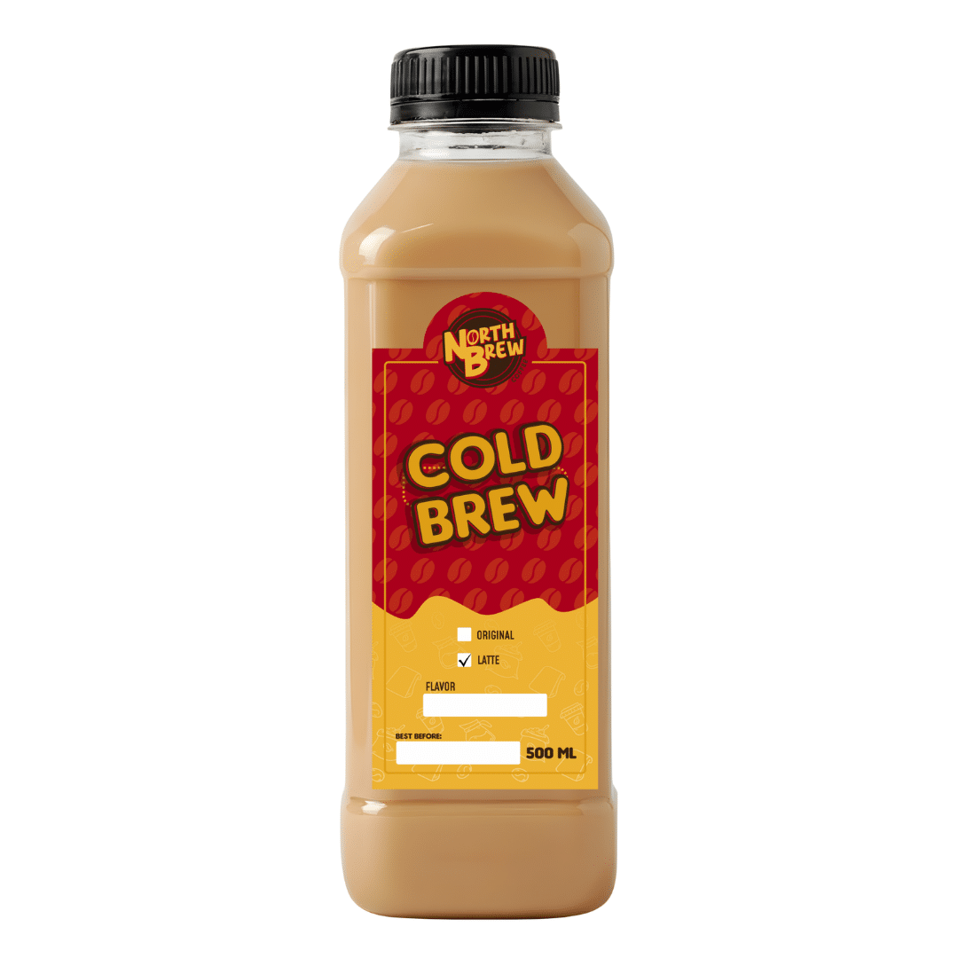 A 500ml plastic bottle of North Brew latte cold brew coffee.